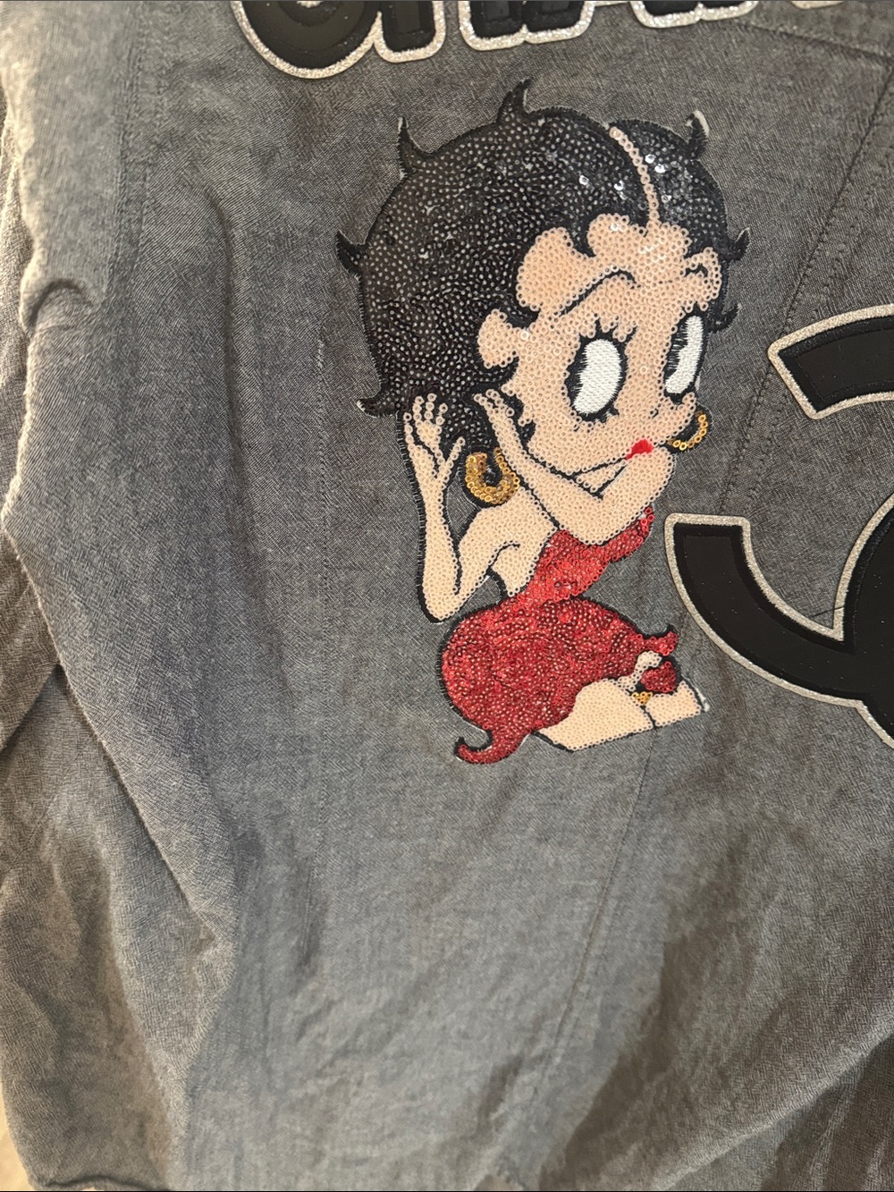Gray Jacket with Betty Boop Red Sequin Patch